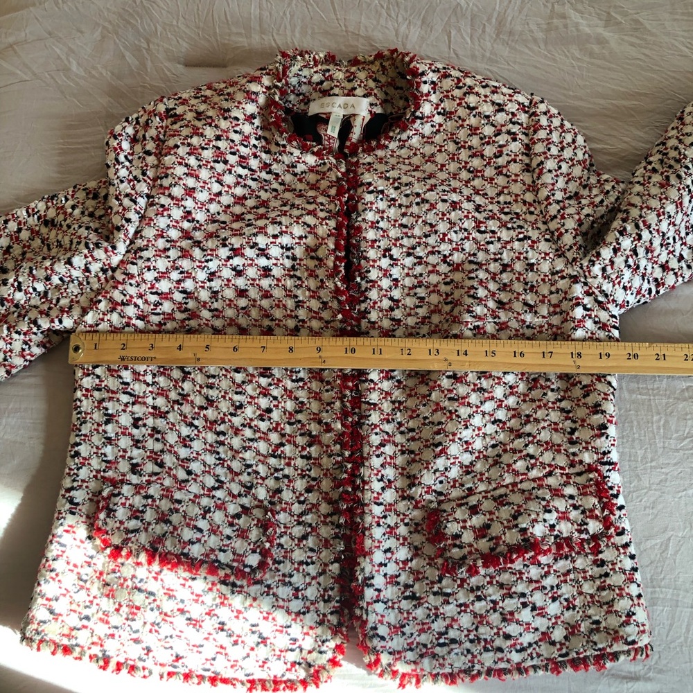 Vintage Escada Couture Red Black White Tweed Boxy Blazer Jacket 12/42 - Picture 9 of 11